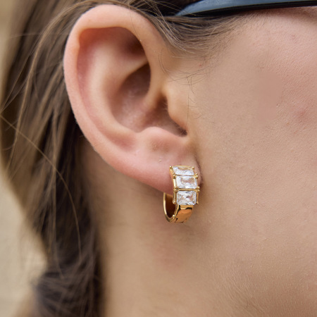 Boucles d'oreilles créoles pour femmes, luxueuses et simples, rectangulaires, en acier inoxydable étanche, couleur or, ornées de zircon.