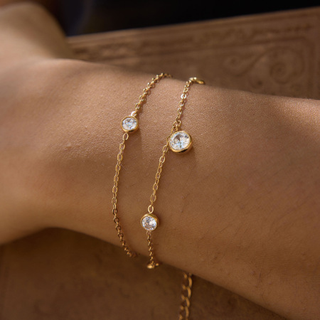 Bracelets à breloques simples en acier inoxydable, étanches, couleur or et zircon pour femmes