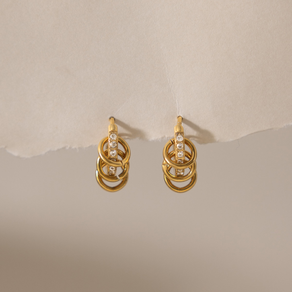 Boucles D'Oreilles Créoles Pour Femmes En Acier Inoxydable Étanche, Couleur Or, Avec Zircon. Image4