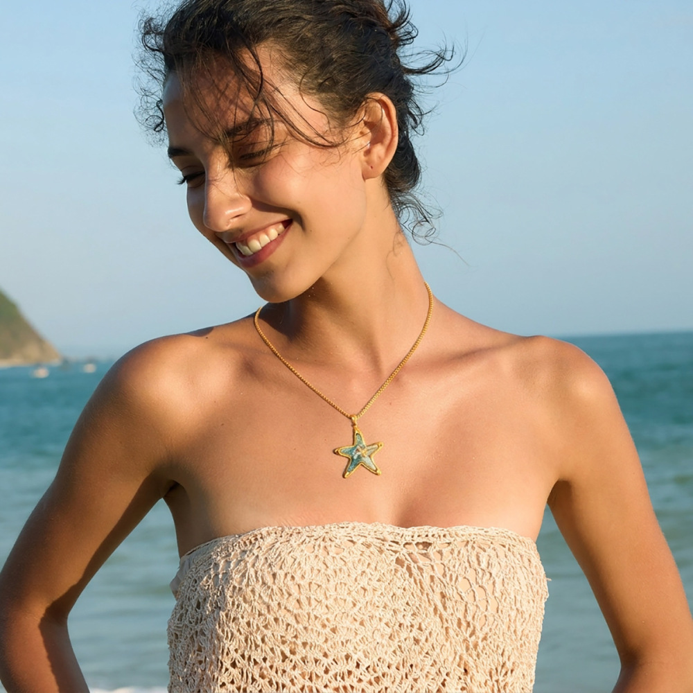 Ensembles De Bijoux Pour Femmes En Acier Inoxydable Doré, Élégants Et De Style Océanique, Avec Étoiles De Mer, Collection Romantique h5Image3