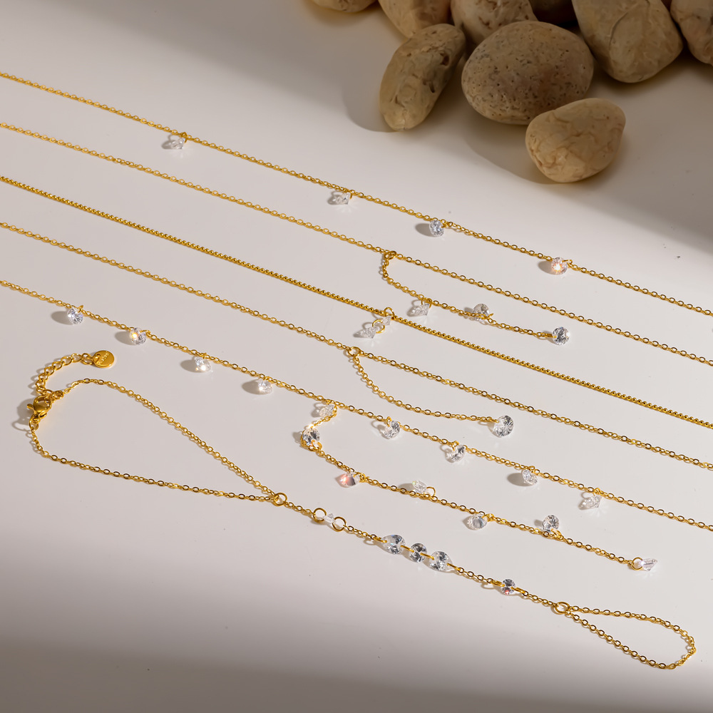 Colliers À Maillons Pour Femmes En Acier Inoxydable, Étanches, Couleur Or, En Forme De Y, Ornés De Strass Image3