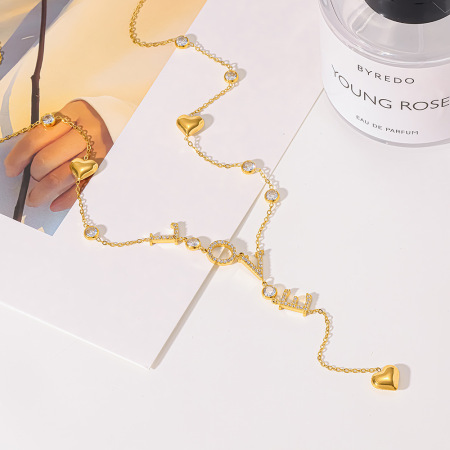 Collier pendentif femme élégant en forme de cœur avec lettre, en acier inoxydable étanche et zircon, collection romantique