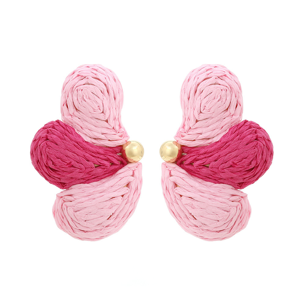 Boucles D'Oreilles Puces En Raphia À Motif Floral Romantique Pour Femmes