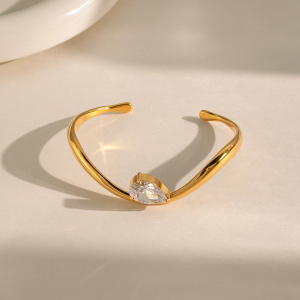Bracelet Manchette Femme En Acier Inoxydable, Étanche, Couleur Or, Avec Zircon, Forme Linéaire h5 Image4