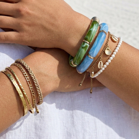 Bracelets pour femmes Simple Series Casual Patchwork à dégradé de couleurs en acier inoxydable imperméable couleur or