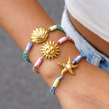 Bracelet tressé pour femme, simple et amusant à réaliser soi-même, en acier inoxydable, couleur or, forme irrégulière, motif soleil.