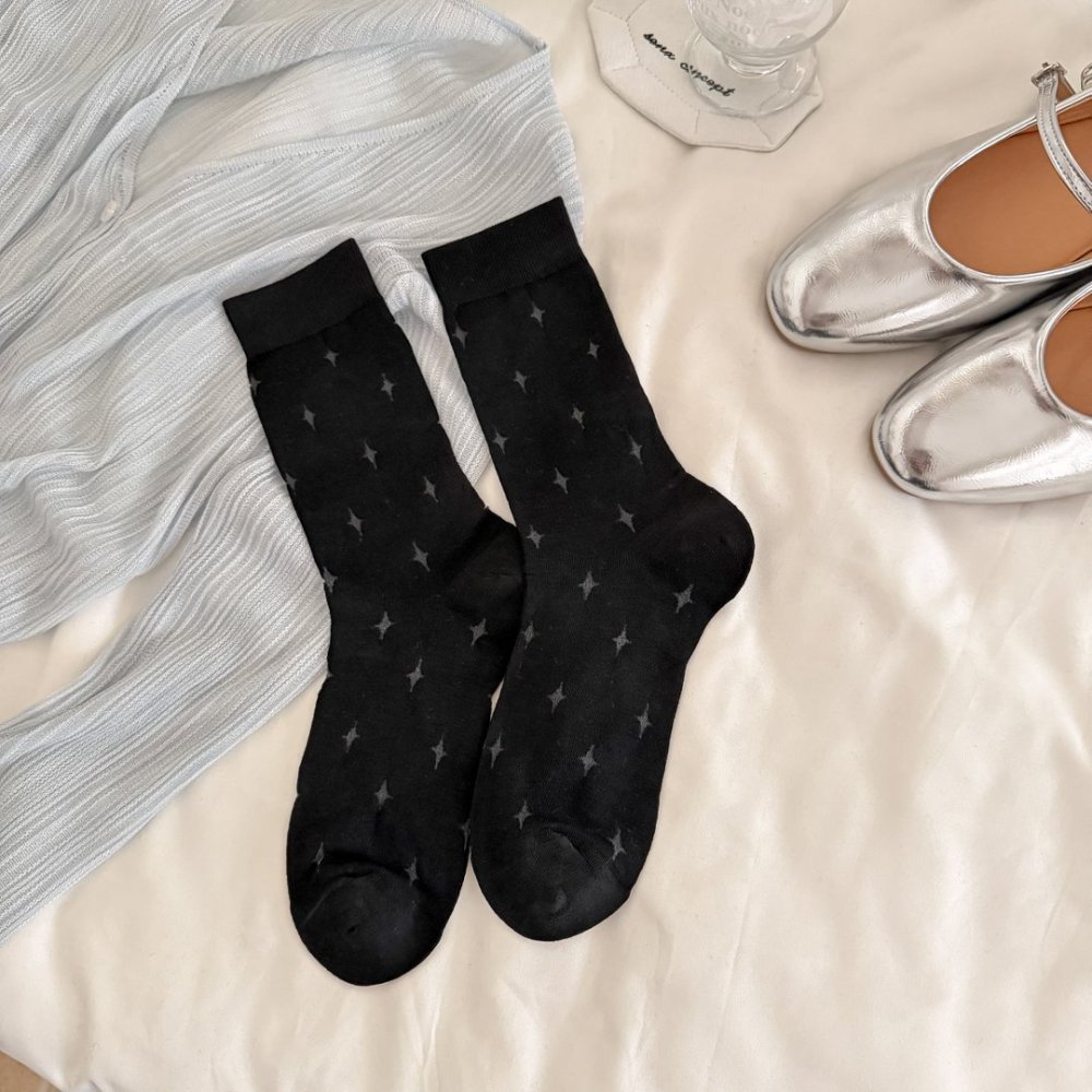 Chaussettes Mi-Mollet À Motif Géométrique Uni, Légèrement Rebondissantes