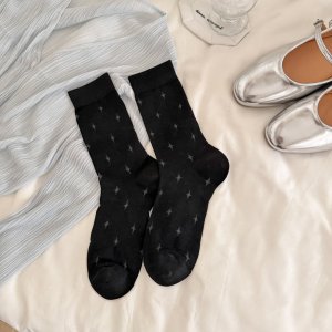 Chaussettes Mi-Mollet À Motif Géométrique Uni, Légèrement Rebondissantes h5