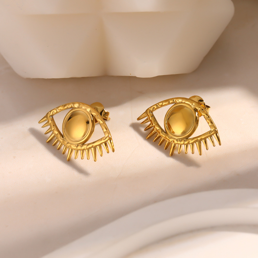 Boucles D'Oreilles Puces Pour Femmes, Style Rétro Œil De Diable, En Acier Inoxydable Étanche, Couleur Or, Collection Classique Image3