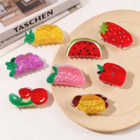 Pinces à cheveux en PVC à motif fruits mignons et couleurs assorties, de la série Simple