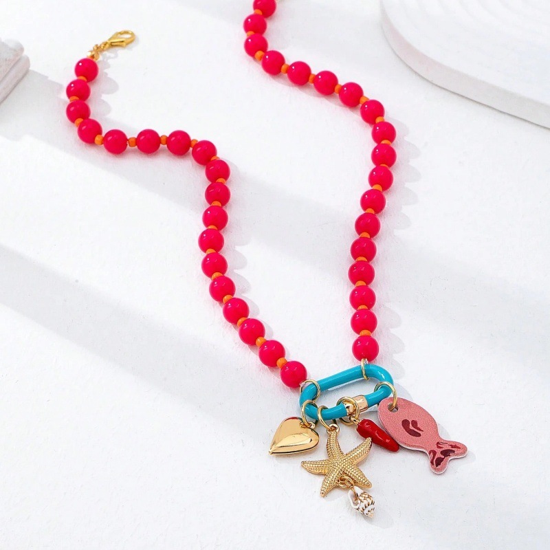 Colliers Pendentifs Romantiques Pour Femmes, En Résine Plaquée Or Champagne, Représentant Un Poisson Et Une Étoile De Mer.
