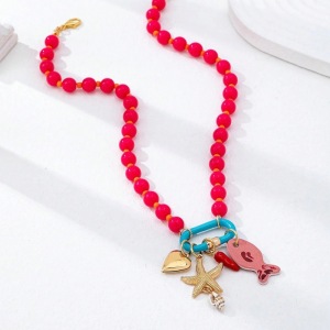 Colliers Pendentifs Romantiques Pour Femmes, En Résine Plaquée Or Champagne, Représentant Un Poisson Et Une Étoile De Mer. h5