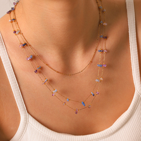 Colliers de perles pour femmes, collection Simple Series Daily Chain, en acier inoxydable, couleur or, étanches, avec pierres naturelles.