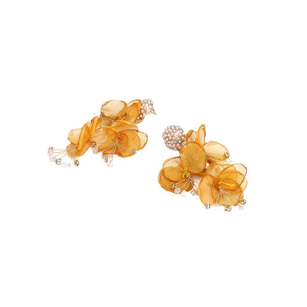 Boucles D'Oreilles Pendantes Pour Femme, Collection Romantique, Motif Floral, Strass Et Perles Artificielles Image4
