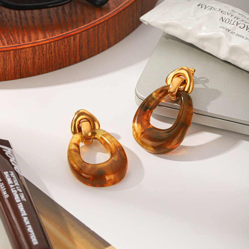 Boucles D'Oreilles Pendantes Pour Femme Simple Series Daily Heart En Acier Inoxydable Couleur Or h5Image5