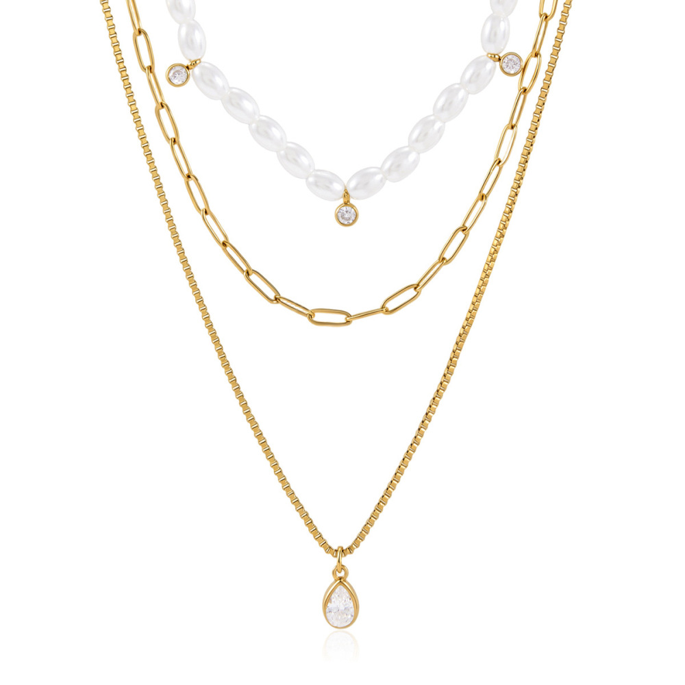 Colliers Superposés Pour Femmes, Collection Simple Series Daily Droplet Chain, En Acier Inoxydable, Couleur Or, Avec Zircon, Étanches. Image5