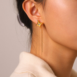 Boucles D'Oreilles Pendantes Pour Femme, Style Simple Et Élégant, En Acier Inoxydable Imperméable, Couleur Or, Avec Pompon Et Zircon. Forme Irrégulière Et Pompon. h5 Image5