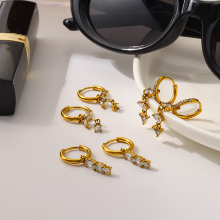 Boucles D'Oreilles Pendantes Élégantes Et Imperméables En Acier Inoxydable Doré, Collection Simple Series.