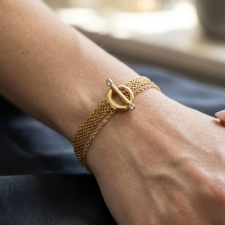 Bracelet chaîne punk en acier inoxydable étanche couleur or pour femme