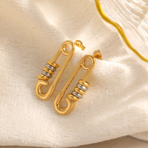 Boucles D'Oreilles Puces Pour Femmes, Élégantes, De Forme Irrégulière, En Acier Inoxydable Étanche, Couleur Or, Collection Simple. h5 Image3