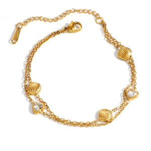 Bracelet Chaîne Femme Simple Series Casual Heart Shell En Acier Inoxydable Étanche Couleur Or Et Zircon h5 Image5