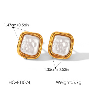 Boucles D'Oreilles Puces Pour Femmes, Style Rectangulaire, En Acier Inoxydable, Couleur Or, Imperméables, Avec Perles, Collection Simple Series Daily h5 Image2
