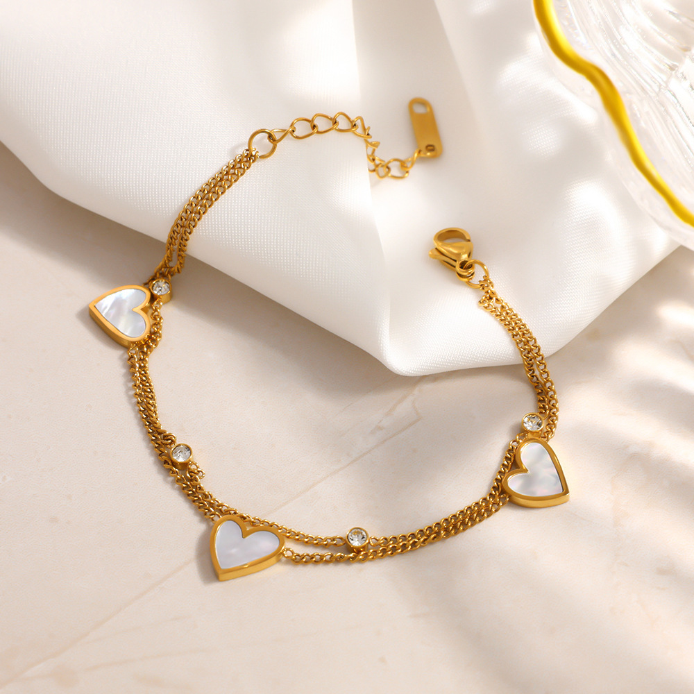 Ensembles De Bracelets Pour Femmes Simple Series Elegant Heart Chain En Acier Inoxydable Étanche Couleur Or h5Image3