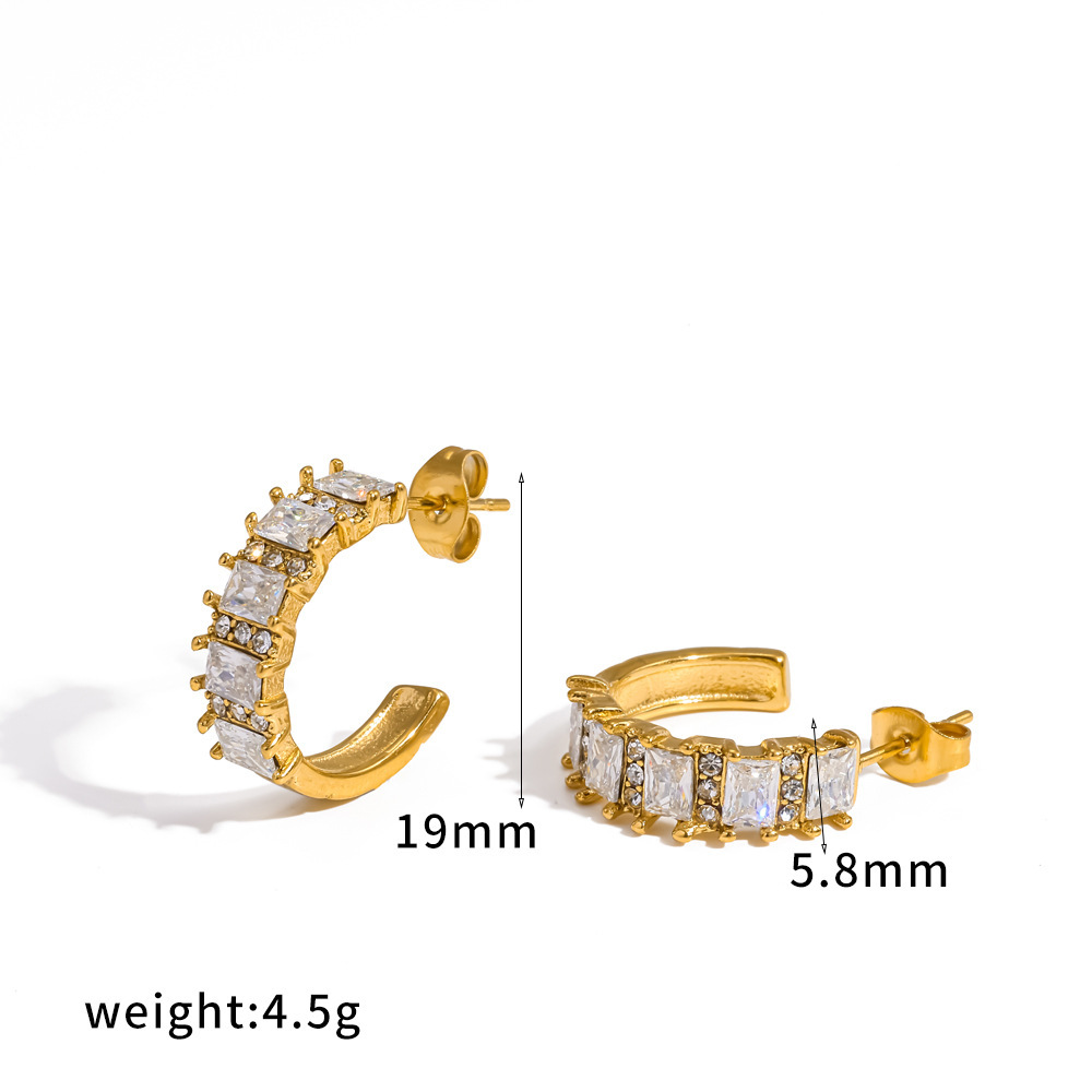 Boucles D'Oreilles Puces Pour Femmes En Acier Inoxydable Étanche, Couleur Or, Ornées De Strass 