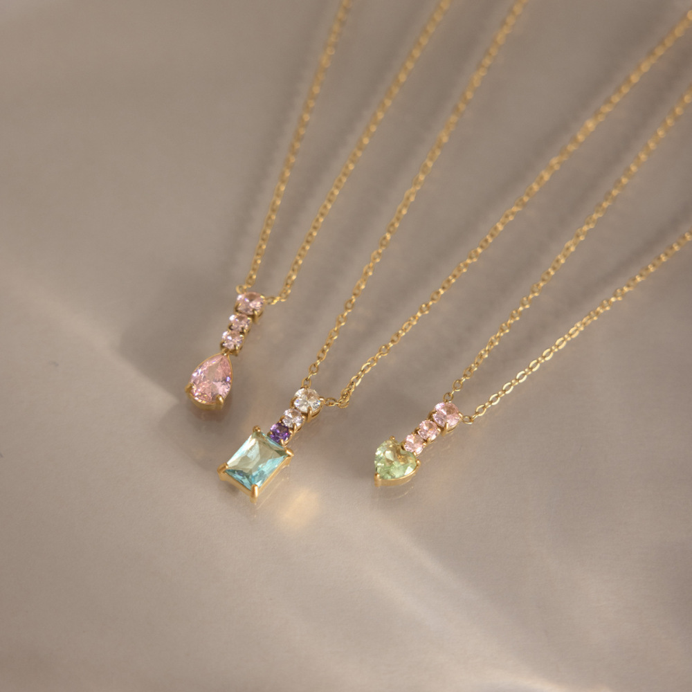 Colliers Pendentifs Pour Femmes En Forme De Cœur Simple, En Acier Inoxydable Étanche, Couleur Or Et Zircon. Image5