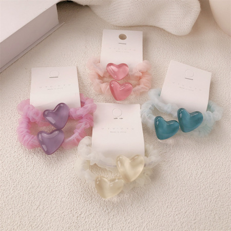 Élastiques à cheveux en acrylique uni couleur cœur, collection romantique