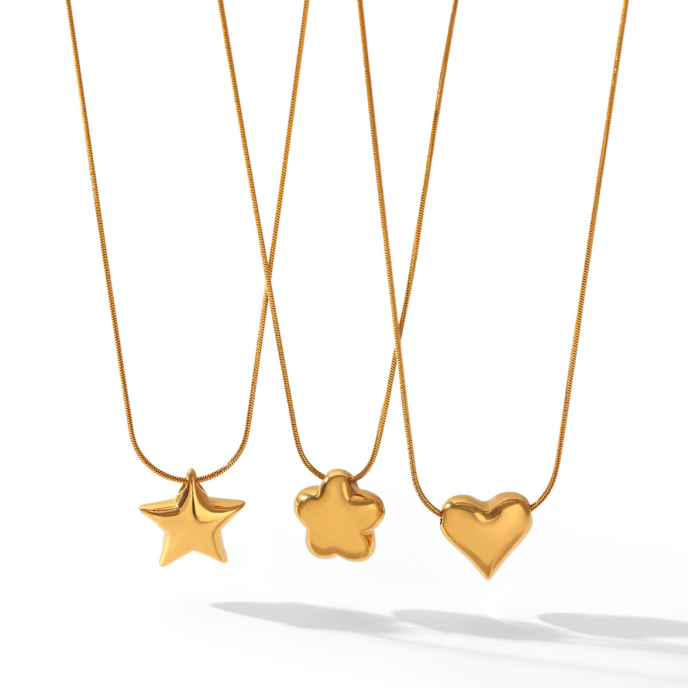 Colliers Pendentifs Pour Femmes Simple Series Daily Heart Star En Acier Inoxydable Étanche Couleur Or Image6