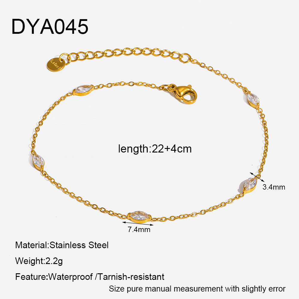 Bracelet De Cheville Daily Flower Droplet En Acier Inoxydable Étanche Couleur Or Avec Zircon
