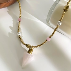 Colliers De Perles Pour Femmes, Style Ethnique Rétro, En Forme De Triangle, Avec Pierres Naturelles Et Perles Artificielles h5 Image4