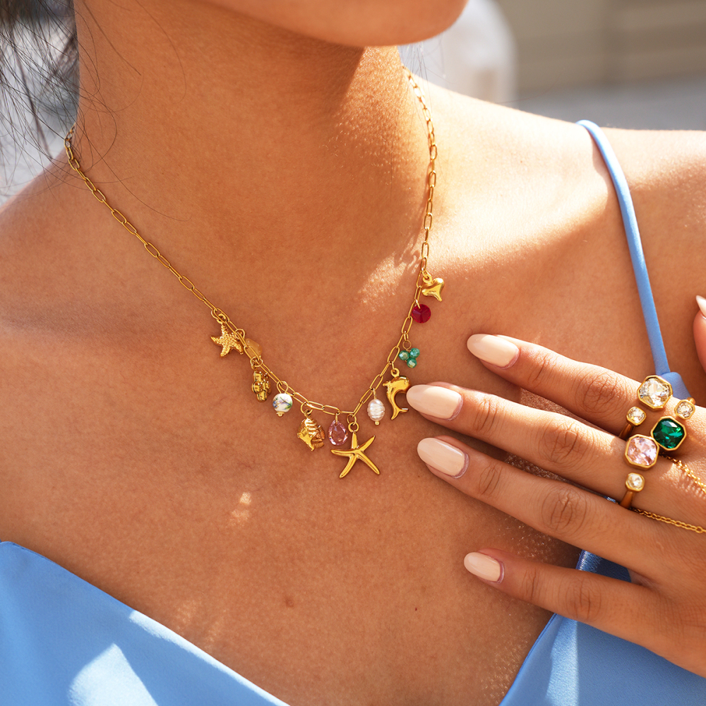 Ensembles De Bracelets Pour Femmes Simple Series Daily Shell Starfish En Acier Inoxydable Étanche Couleur Or Image2
