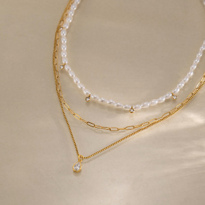 Colliers Superposés Pour Femmes, Collection Simple Series Daily Droplet Chain, En Acier Inoxydable, Couleur Or, Avec Zircon, Étanches. h5 Image4