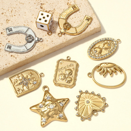 Pendentifs simples à faire soi-même pour femmes, en acier inoxydable étanche, couleur or, en forme de cœur, d'étoile, de rectangle ou de fer à cheval 2