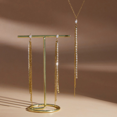 Ensembles de colliers pour femmes luxueux, ornés de zircons, en acier inoxydable imperméable et à pompon, couleur or.