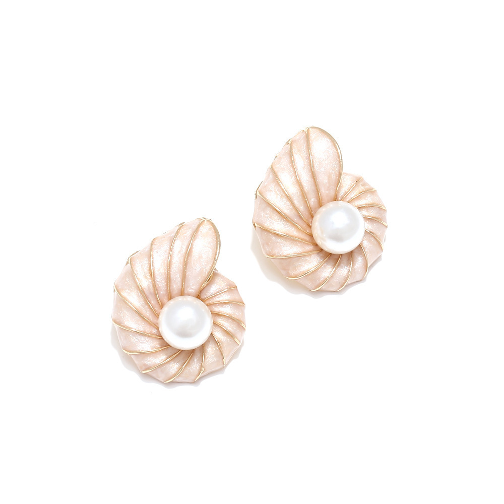 Boucles D'Oreilles Puces Pour Femmes, En Alliage De Coquillages Et Perles Artificielles Image3