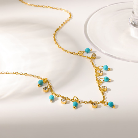 Colliers pendentifs pour femmes en acier inoxydable doré, forme géométrique rétro, étanches, avec zircon. 2