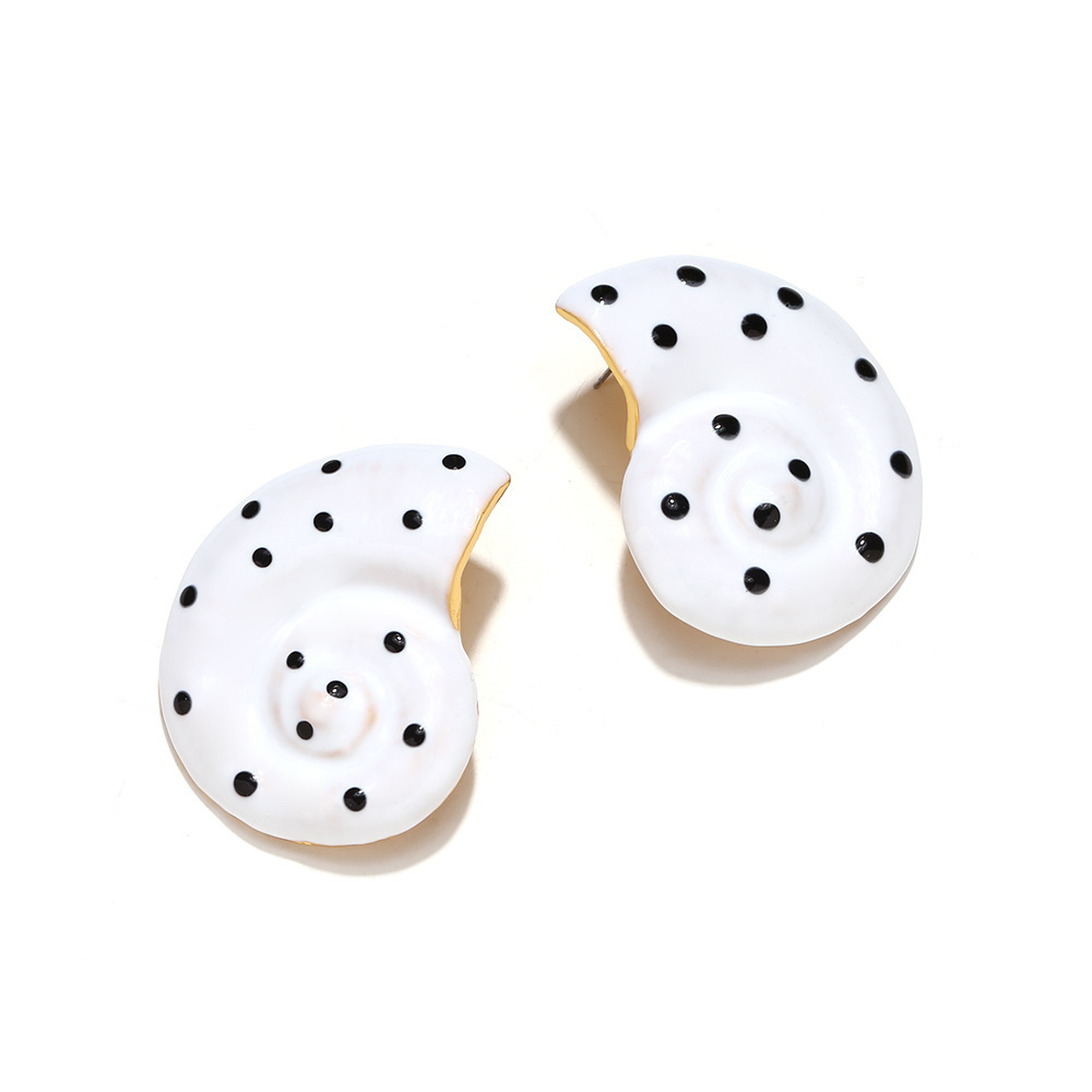 Boucles D'Oreilles Puces Pour Femmes, Motif Coquillage Et Pois, Style Océanique Image2