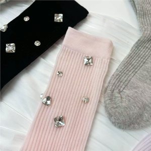 Chaussettes Mi-Mollet Élégantes Unies Ornées De Strass h5 Image4