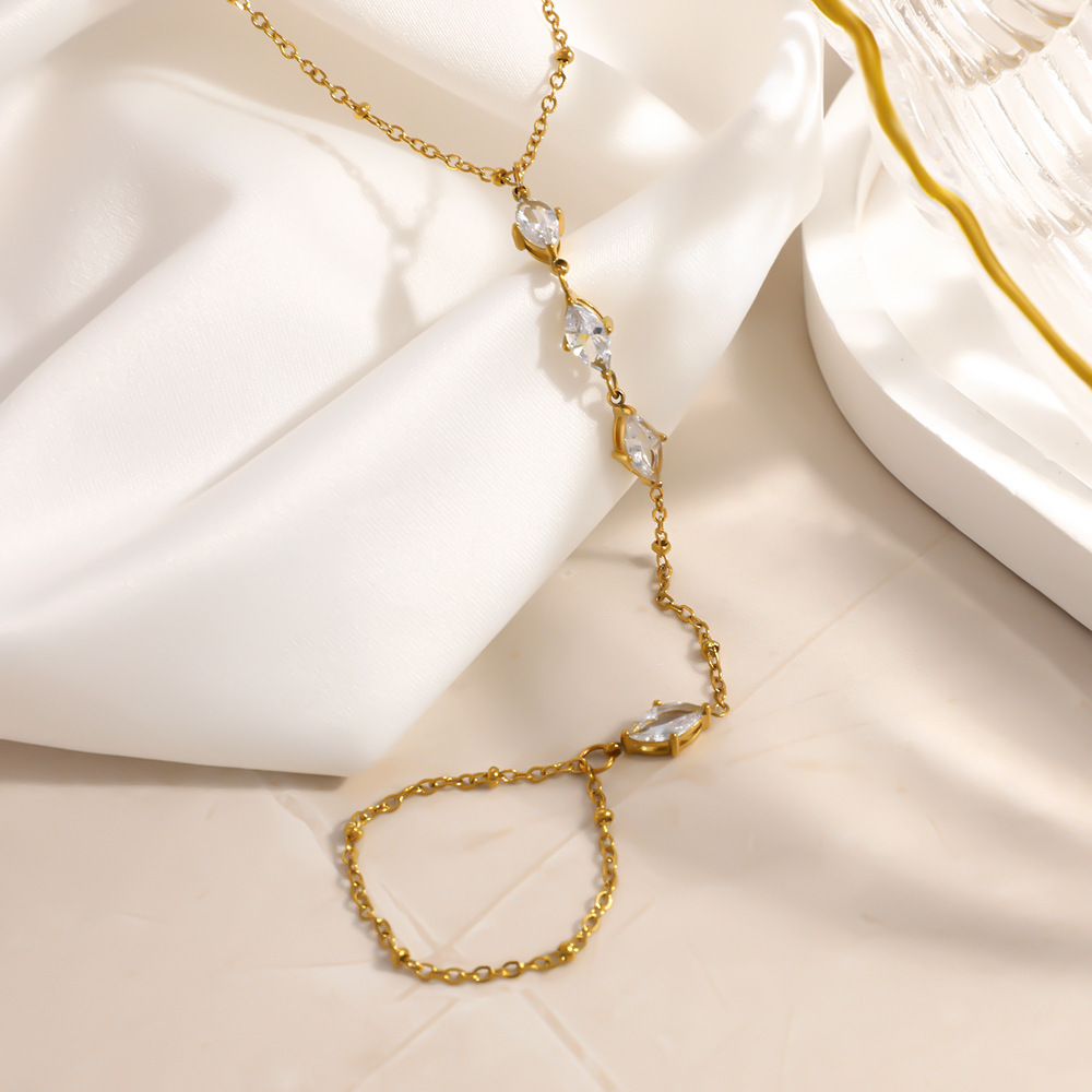 Chaîne De Poignet Élégante Et Simple En Acier Inoxydable, Couleur Or, Avec Zircon, Étanche. Image3
