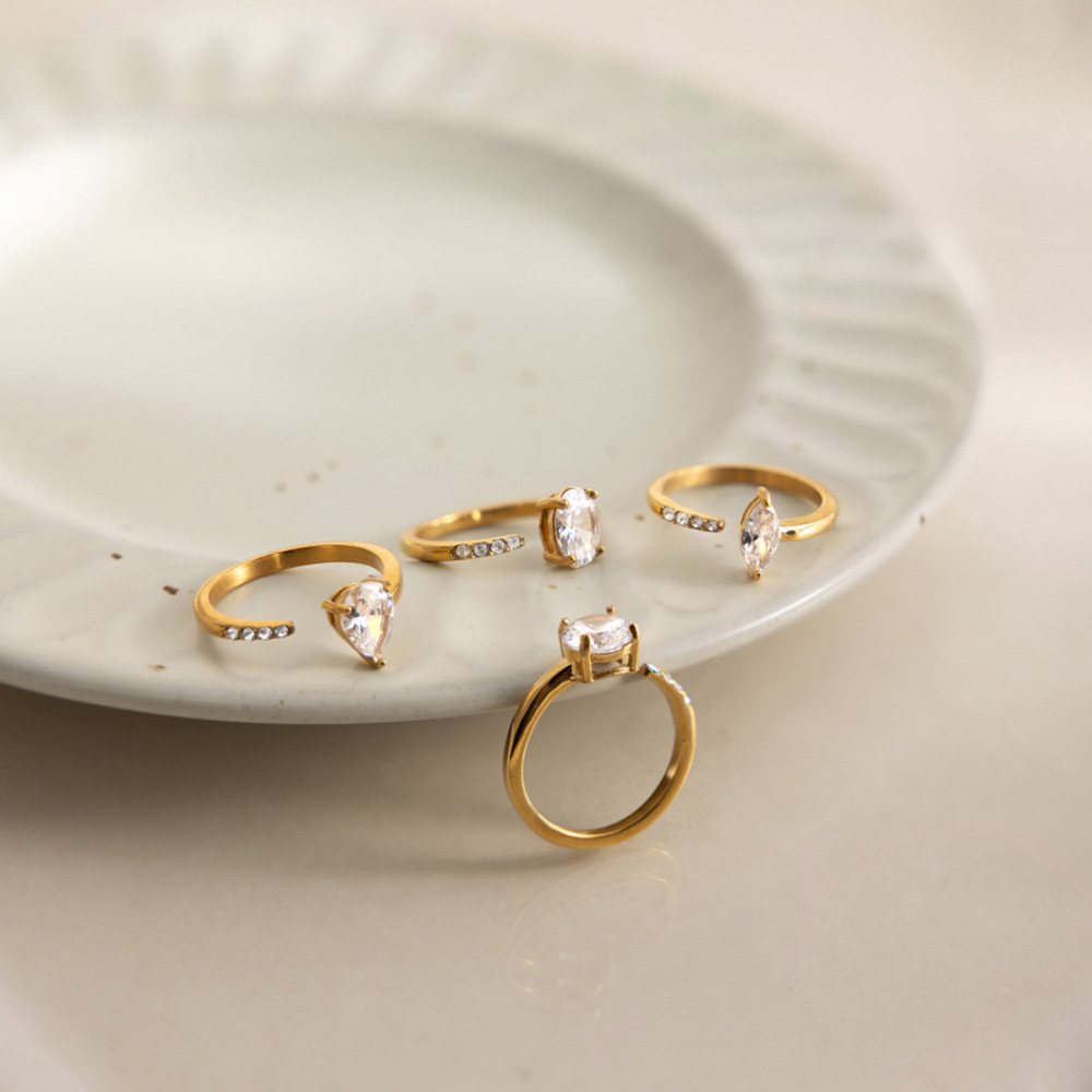 Bagues Pour Femmes En Acier Inoxydable Doré, Imperméables, De Forme Géométrique Simple Et Luxueuse, Serties De Zircon Et De Pierres Précieuses. Elles Sont Dotées D'Une Élégante Pierre Précieuse. h5Image3