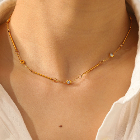 Colliers à maillons pour femmes Daily Chain en acier inoxydable, étanches, couleur or et zircon 2