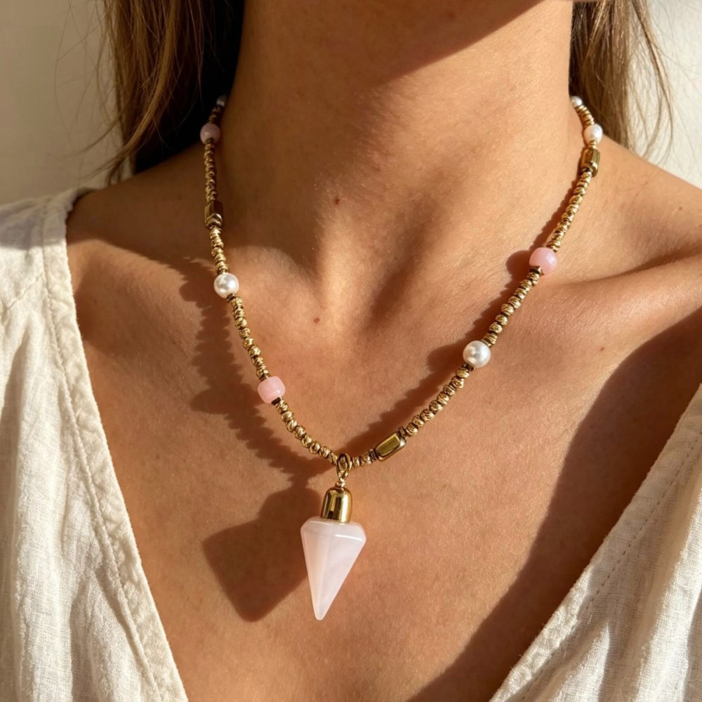 Colliers De Perles Pour Femmes, Style Ethnique Rétro, En Forme De Triangle, Avec Pierres Naturelles Et Perles Artificielles Image3