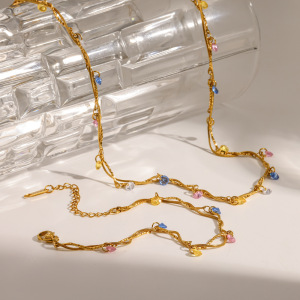 Ensembles De Colliers Pour Femmes En Acier Inoxydable Étanche, Couleur Or, Ornés De Strass h5 Image3
