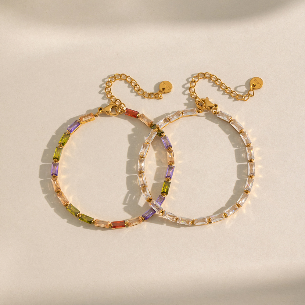 Bracelets À Maillons Pour Femmes En Acier Inoxydable Étanche, Couleur Or, Avec Zircon. Image2