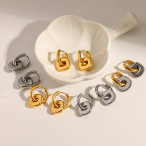 Boucles D'Oreilles Pendantes Pour Femmes, Forme Rectangulaire, En Acier Inoxydable Étanche, Couleur Or, Collection Simple Series h5 Image3