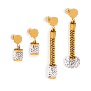 Boucles D'Oreilles Pendantes Pour Femmes, En Acier Inoxydable Doré, Étanches Et Ornées De Strass, De La Luxueuse Collection Luxury Series h5 Image4