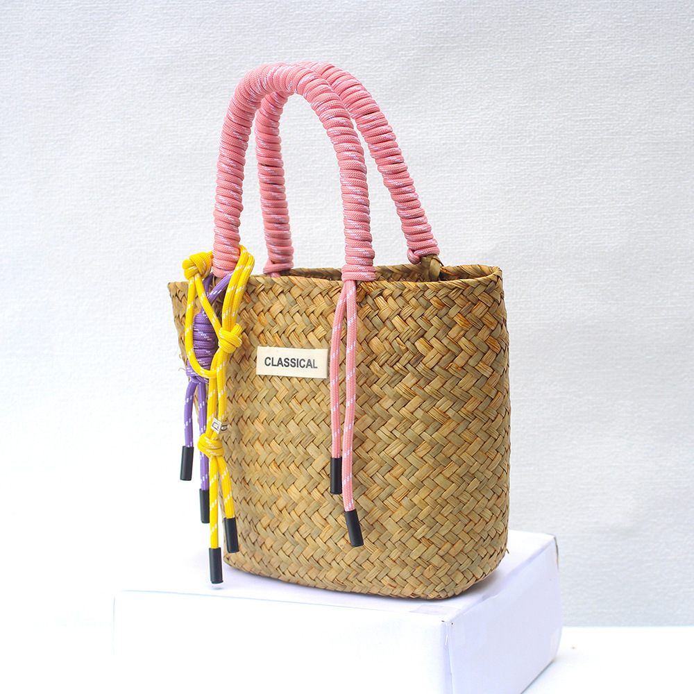 Sac Carré Pour Femme En Raphia Tressé Multicolore, Style Décontracté 